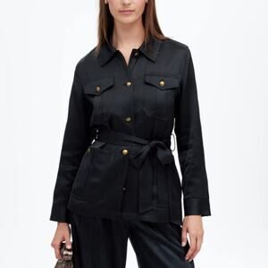 Madewell Double-Faced Satin Safari Jacket WMNS S Black Regular Fit Gold Buttons